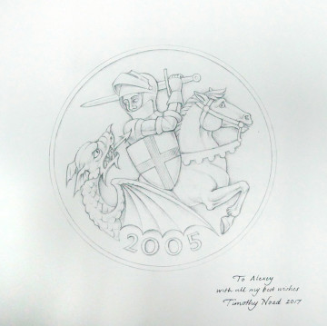 Design of the print for gold sovereign UK coin 