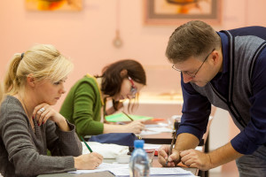 Students of the Pointed Pen course at class Students of the Pointed Pen course at class