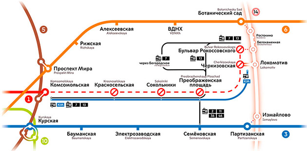 Закрытие станции метро «Сокольники» и изменение схемы движения в связи со строительством Большой кольцевой линии метро